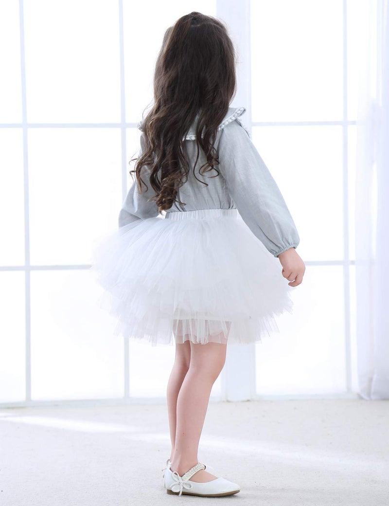 Tutu.kk Girl's 6-Layered Tutu Skirt Ballet Fluffy Tulle Little Princess Dancing Petticoat Ballerina Skirt White S - Image 3